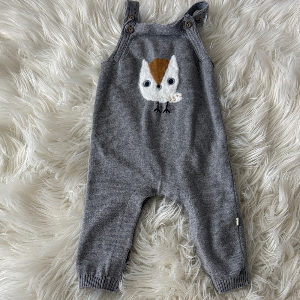 Charming Gray Knit Owl Overalls for Kids